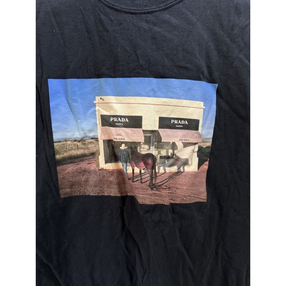 Prada Marfa Graphic T Shirt Black Short Sleeve Desert Fashion Adult Tee